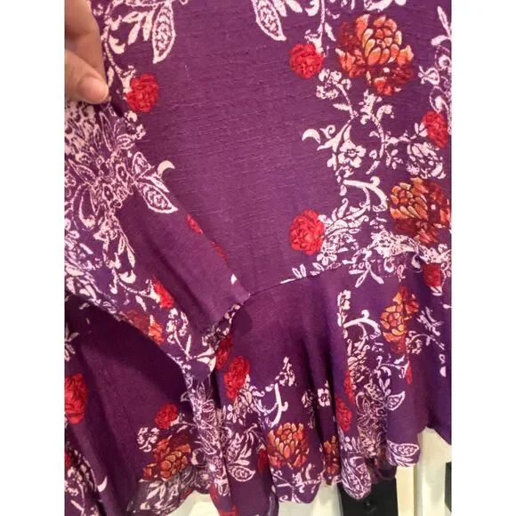 Free People Purple Floral Peplum Ruffled Open Back Mini Dress XS  Boho Romantic - Picture 5 of 8